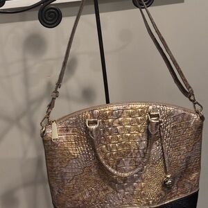 Brahmin Gold and Black Croc-Embossed Shoulder Bag